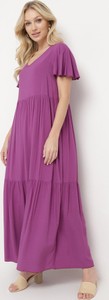 Fioletowa sukienka born2be z krótkim rękawem z bawełny