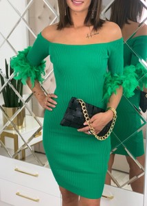 Zielona sukienka Fason hiszpanka mini z długim rękawem