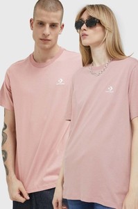 Różowy t-shirt Converse w stylu casual z bawełny z okrągłym dekoltem