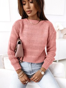 Różowy sweter Magmac z dzianiny w stylu klasycznym