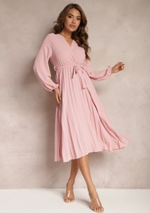 Różowa sukienka Renee midi kopertowa
