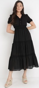 Czarna sukienka born2be z dekoltem w kształcie litery v z tkaniny midi