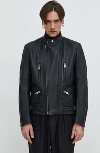 Czarna kurtka Hugo Boss w stylu casual ze skóry