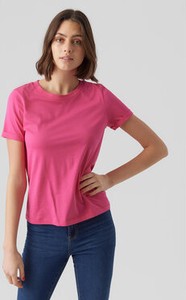 Różowa bluzka Vero Moda z okrągłym dekoltem z krótkim rękawem