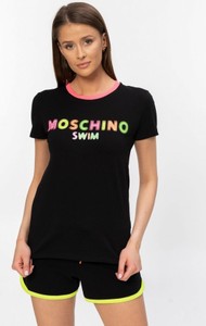 Czarny t-shirt Moschino z bawełny z krótkim rękawem w młodzieżowym stylu