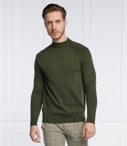 Zielony sweter Calvin Klein z okrągłym dekoltem z wełny