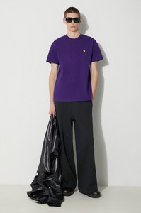 Fioletowy t-shirt Carhartt WIP z bawełny w stylu casual z krótkim rękawem