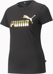 Czarny t-shirt Puma w sportowym stylu z krótkim rękawem z okrągłym dekoltem