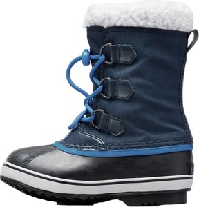 Granatowe buty dziecięce zimowe Sorel z polaru sznurowane