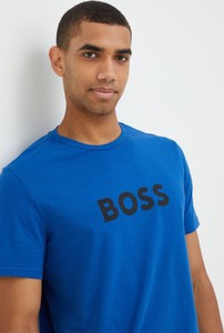 Niebieski t-shirt Hugo Boss w młodzieżowym stylu z nadrukiem z krótkim rękawem