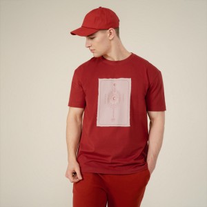 Czerwony t-shirt Outhorn z krótkim rękawem z bawełny z nadrukiem