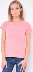 Różowy t-shirt Calvin Klein w stylu casual z okrągłym dekoltem