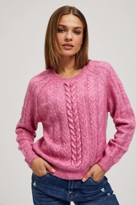 Różowy sweter Moodo.pl z wełny w stylu casual