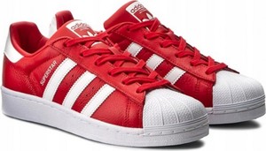 Czerwone buty sportowe Adidas z płaską podeszwą sznurowane