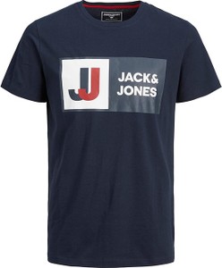 Niebieski t-shirt Jack & Jones z krótkim rękawem z bawełny