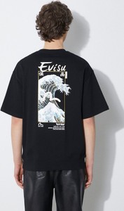 Czarny t-shirt Evisu w młodzieżowym stylu z bawełny z nadrukiem