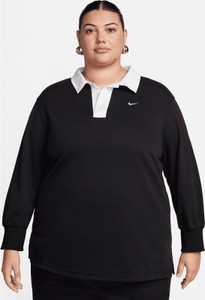 Czarna bluzka Nike z bawełny z okrągłym dekoltem z długim rękawem