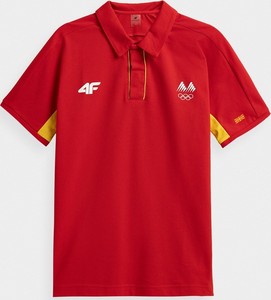 Czerwona koszulka polo 4F z krótkim rękawem z dzianiny w sportowym stylu