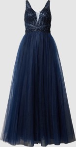 Granatowa sukienka Hey Kyla na ramiączkach rozkloszowana z dekoltem w kształcie litery v