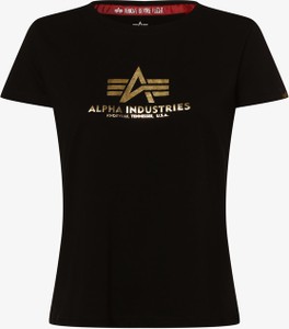Czarna bluzka Alpha Industries z krótkim rękawem z okrągłym dekoltem w młodzieżowym stylu
