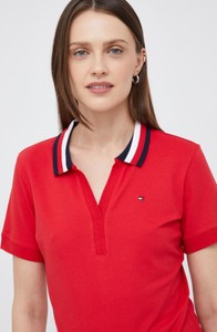 Czerwona bluzka Tommy Hilfiger w stylu casual z dekoltem w kształcie litery v