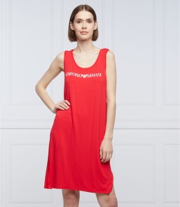 Czerwona sukienka Emporio Armani bez rękawów mini z okrągłym dekoltem