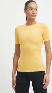 Żółty t-shirt Adidas Performance z krótkim rękawem z okrągłym dekoltem