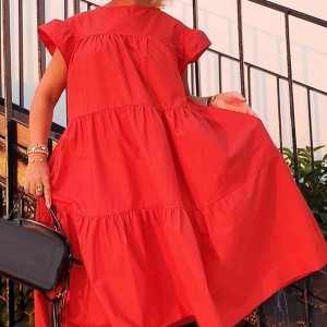 Czerwona sukienka Parine.pl z długim rękawem mini w stylu casual