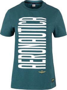Zielony t-shirt Aeronautica Militare w militarnym stylu z krótkim rękawem