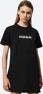 Czarny t-shirt Napapijri z okrągłym dekoltem z krótkim rękawem