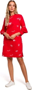 Czerwona sukienka MOE z bawełny z długim rękawem