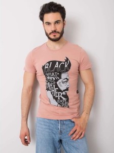 Różowy t-shirt Mechanich z nadrukiem w młodzieżowym stylu z krótkim rękawem