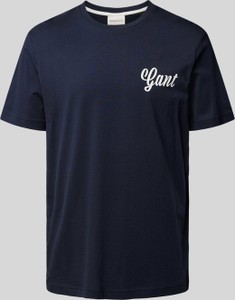 Granatowy t-shirt Gant z nadrukiem z bawełny