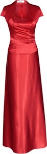 Czerwona sukienka Fokus rozkloszowana maxi z krótkim rękawem