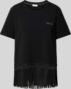 Czarna bluzka Liu-Jo z krótkim rękawem z bawełny z okrągłym dekoltem