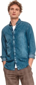 Niebieska koszula Top Secret z jeansu z długim rękawem z klasycznym kołnierzykiem