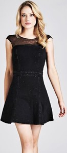 Czarna sukienka Guess z okrągłym dekoltem z bawełny mini