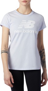 Niebieski t-shirt New Balance z okrągłym dekoltem z krótkim rękawem w sportowym stylu