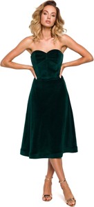 Zielona sukienka MOE bez rękawów z bawełny z dekoltem w kształcie litery v