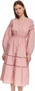 Różowa sukienka Top Secret koszulowa z okrągłym dekoltem w stylu casual