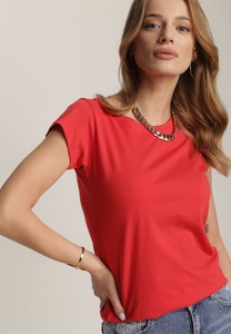 Czerwona bluzka Renee z krótkim rękawem w stylu casual z okrągłym dekoltem
