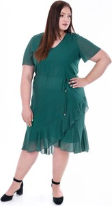 Zielona sukienka Fokus z szyfonu z krótkim rękawem midi