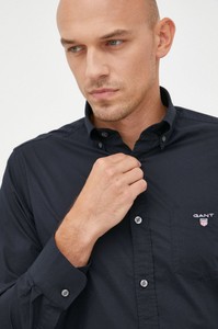 Czarna koszula Gant z długim rękawem z kołnierzykiem button down z bawełny