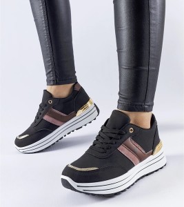 Czarne buty sportowe ButyModne sznurowane na platformie w sportowym stylu