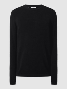 Czarny sweter Selected Homme z okrągłym dekoltem z bawełny w stylu casual
