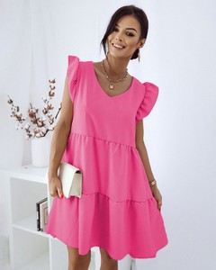 Różowa sukienka Royalfashion.pl z krótkim rękawem w stylu casual mini