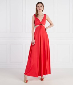 Czerwona sukienka Pinko bez rękawów maxi z dekoltem w kształcie litery v