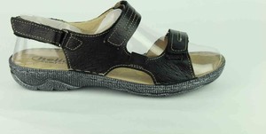 Czarne sandały Helios ze skóry w stylu casual na rzepy