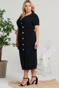 Czarna sukienka KARKO z lnu z krótkim rękawem w stylu casual