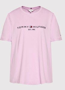 Różowy t-shirt Tommy Hilfiger z krótkim rękawem z okrągłym dekoltem